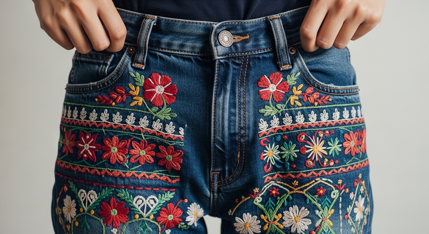 Jeans con bordado colorido